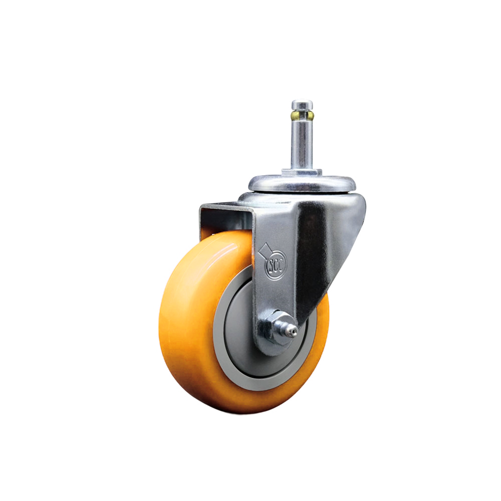 Polyurethane Swivel Grip Ring Stem Caster w/3.5" x 1.25"  Yellow Wheel and 7/16" Stem - 300 lbs Capacity/Caster - Service Caster Brand — photo 1
