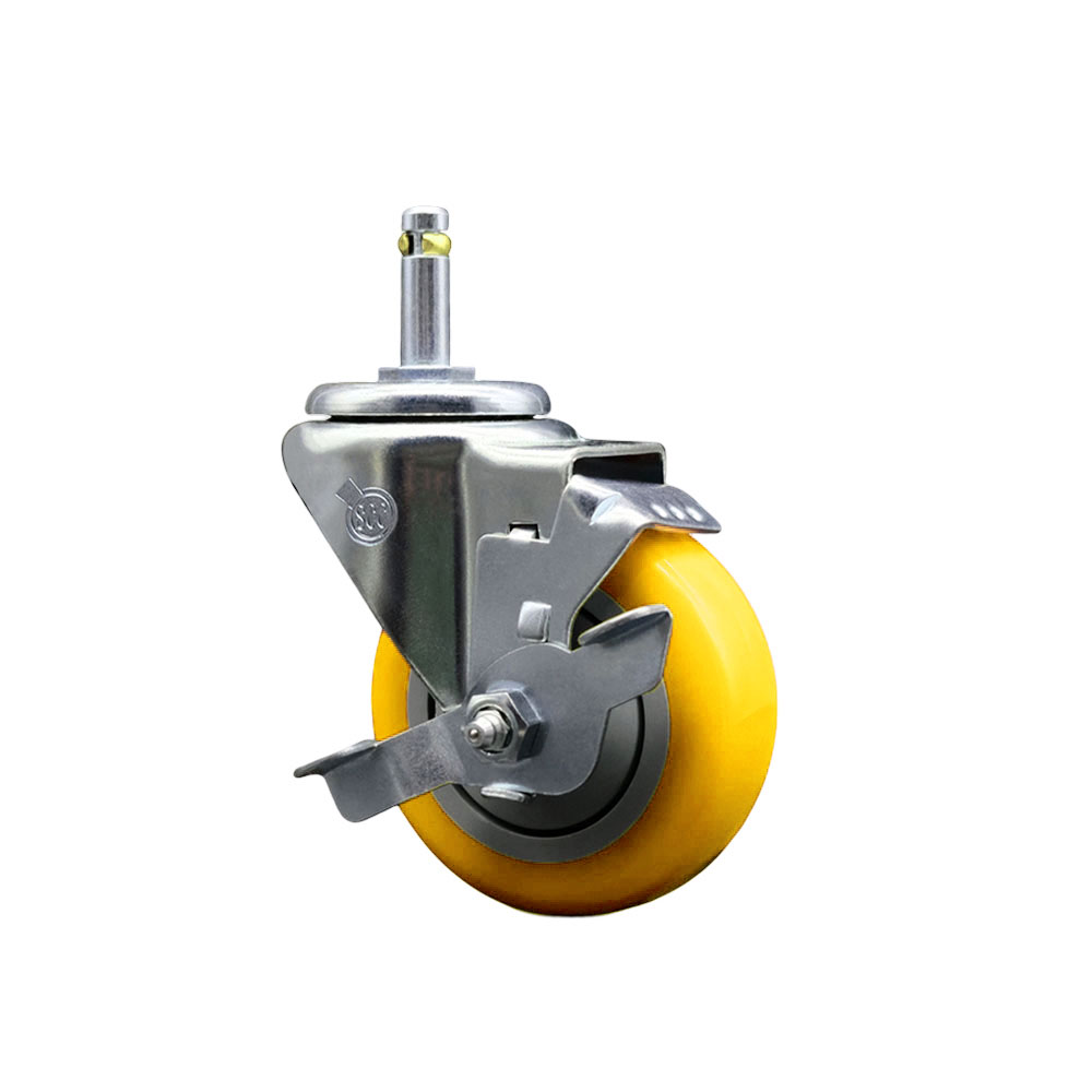 Service Caster Brand Replacement for Colson Caster 2.03251.95 MTG7 BRK1 - Polyurethane Swivel Grip Ring Stem Caster with 3.5" Yellow Wheel and .845" Stem & Top Locking Brake - 300 lbs Capacity/Caster — photo 1
