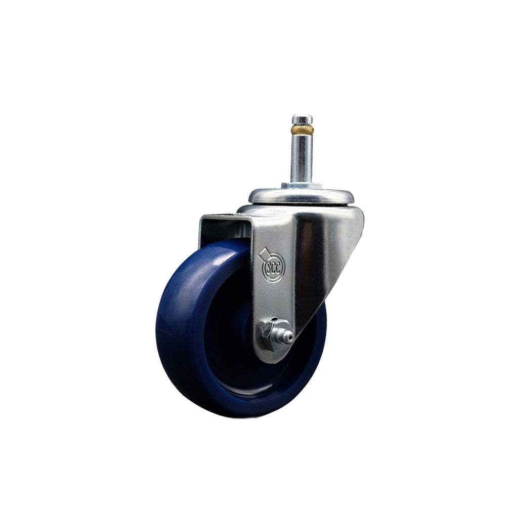 Solid Polyurethane Swivel Grip Ring Stem Caster w/3.5" x 1.25" Blue Wheel and 7/16" Stem & Total Locking Brake - 300 lbs Capacity/Caster - Service Caster Brand — photo 1