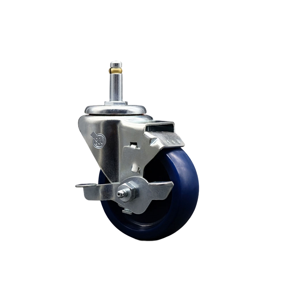 Solid Polyurethane Swivel Grip Ring Stem Caster w/3.5" x 1.25" Blue Wheel and 7/16" Stem & Top Locking Brake - 300 lbs Capacity/Caster - Service Caster Brand — photo 1
