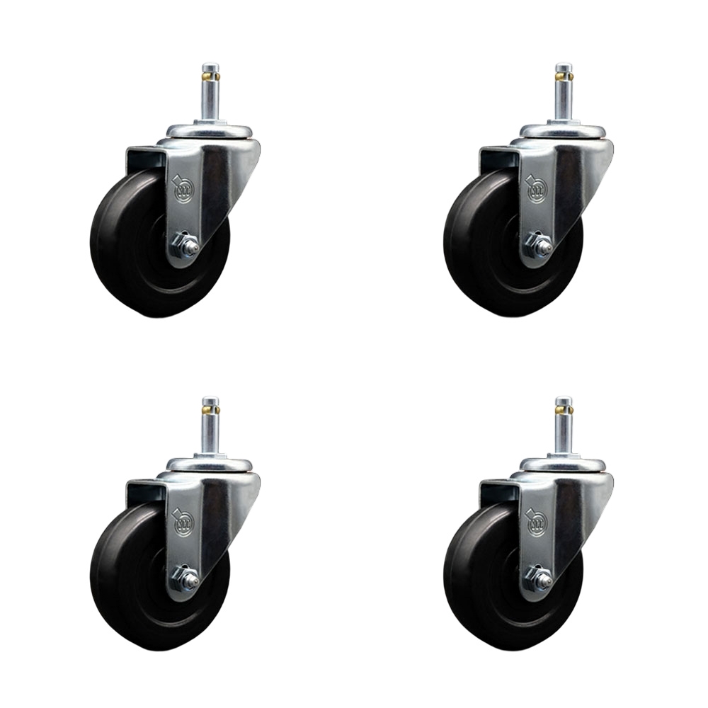 Soft Rubber Swivel Grip Ring Stem Caster Set of 4 w/3.5" x 1.25" Black Wheels and 7/16" Stems - Includes 4 Swivel - 800 lbs Total Capacity - Service Caster Brand — photo 1