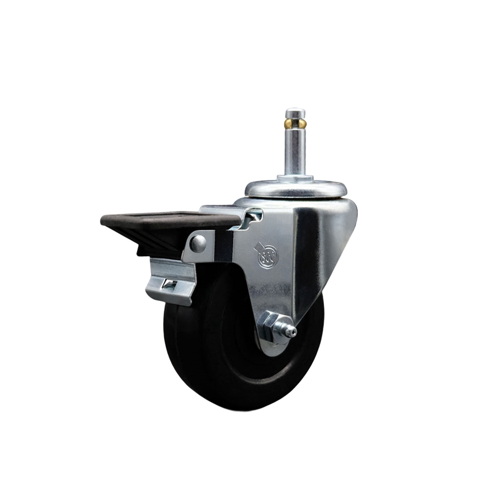 Soft Rubber Swivel Grip Ring Stem Caster w/3.5" x 1.25" Black Wheel and 7/16" Stem & Posi Locking Brake - 200 lbs Capacity/Caster - Service Caster Brand — photo 1