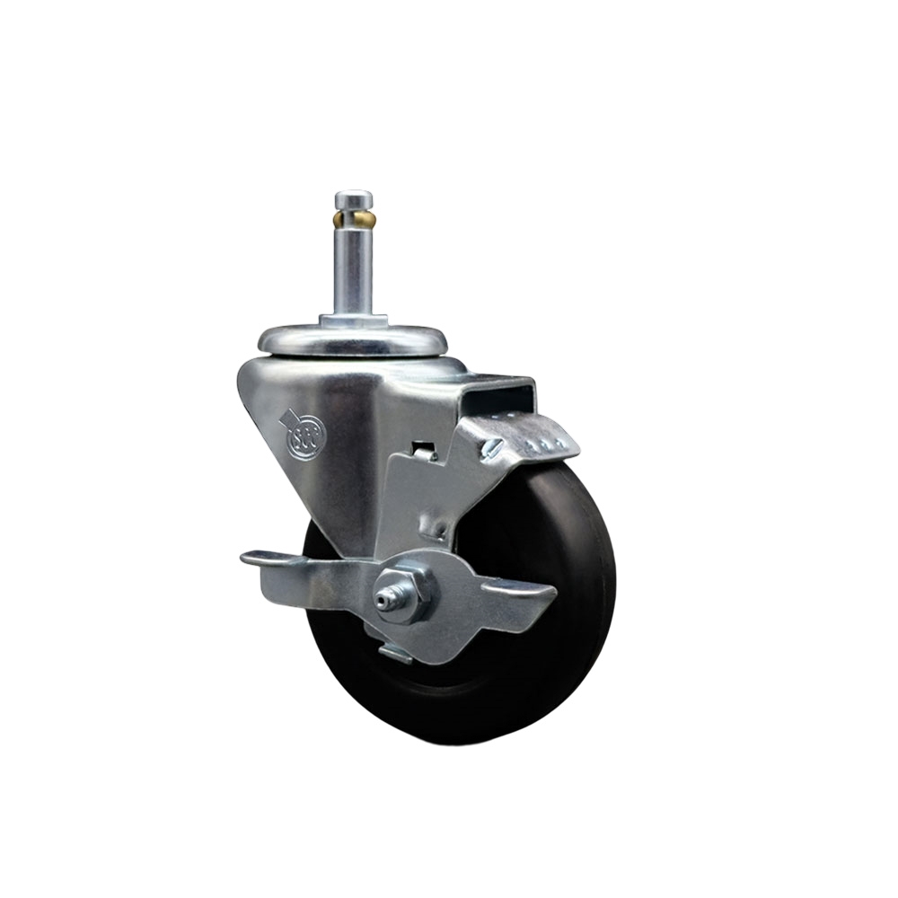 Soft Rubber Swivel Grip Ring Stem Caster w/3.5" x 1.25" Black Wheel and 7/16" Stem & Top Locking Brake - 200 lbs Capacity/Caster - Service Caster Brand — photo 1