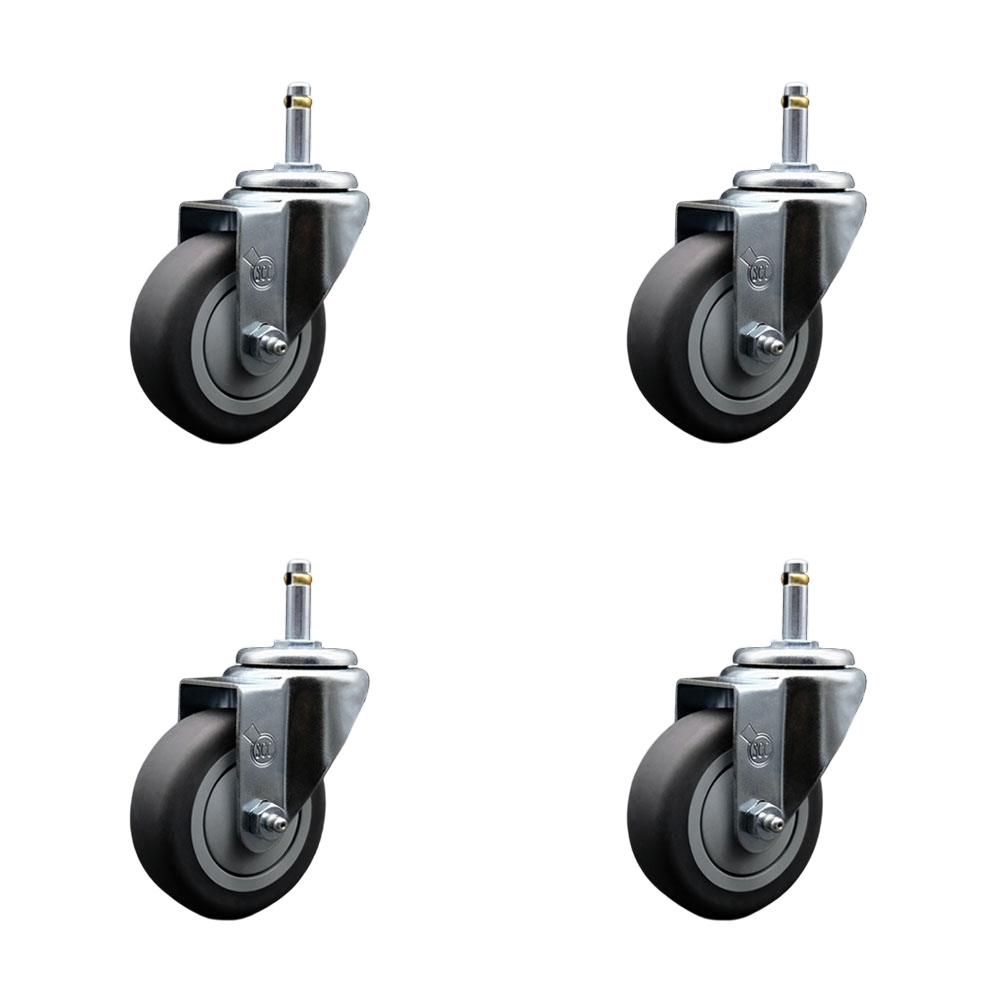Thermoplastic Rubber Swivel Grip Ring Stem Caster Set of 4 w/3.5" x 1.25" Gray Wheels and 7/16" Stems - Includes 4 Swivel - 920 lbs Total Capacity - Service Caster Brand — photo 1