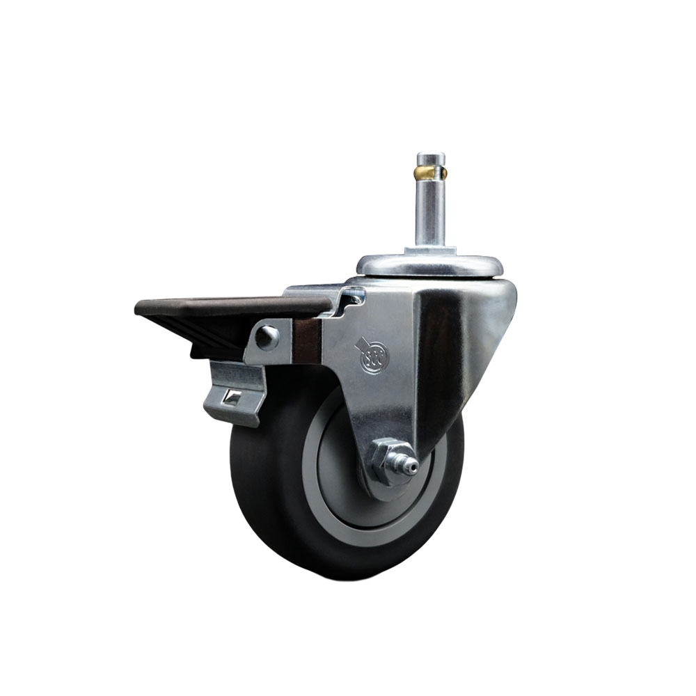 Thermoplastic Rubber Swivel Grip Ring Stem Caster - 3.5" x 1.25" Gray Wheel and 7/16" Stem & Posi Locking Brake - 230 lbs Capacity/Caster - Service Caster Brand — photo 1