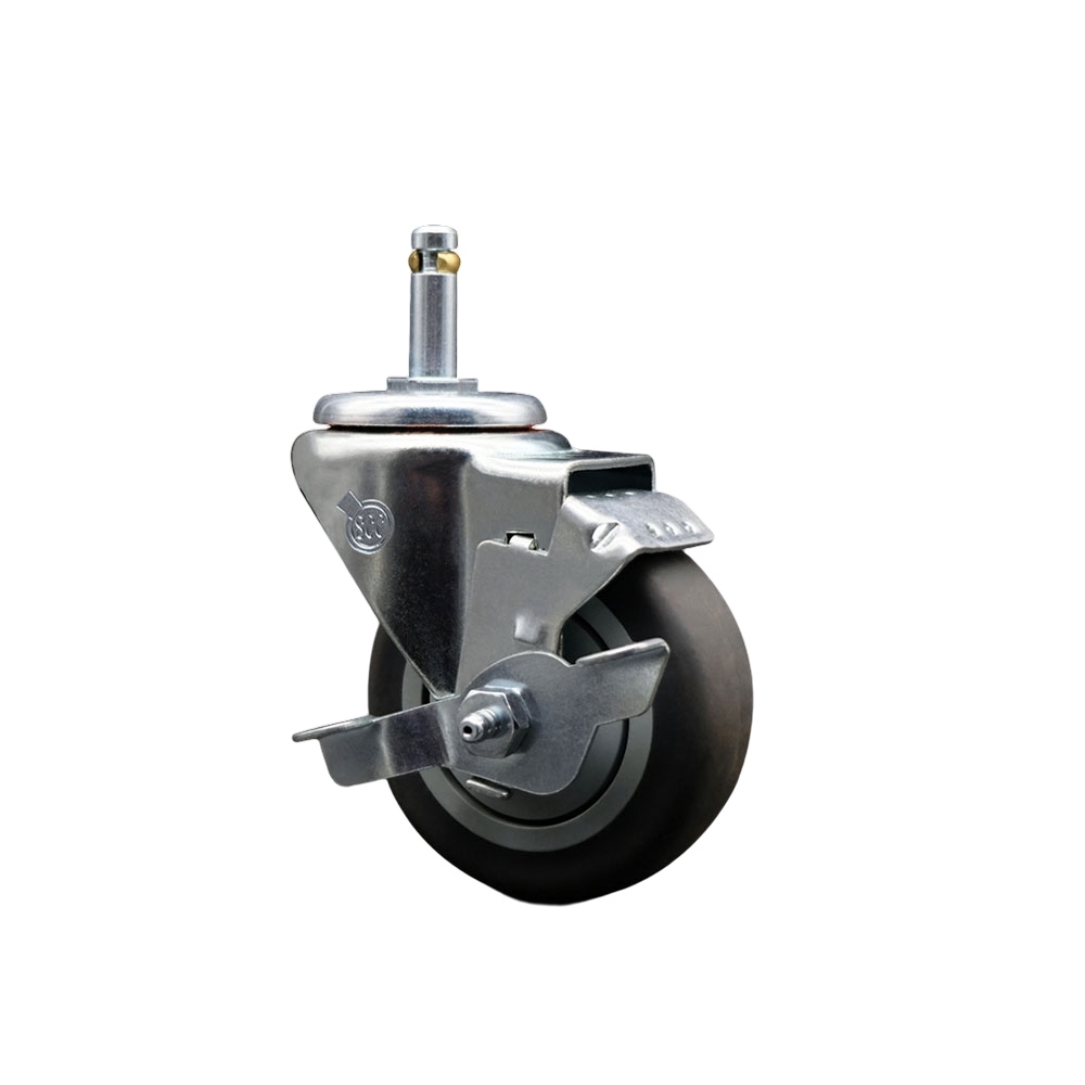 Thermoplastic Rubber Swivel Grip Ring Stem Caster - 3.5" x 1.25" Gray Wheel and 7/16" Stem & Top Locking Brake - 230 lbs Capacity/Caster - Service Caster Brand — photo 1