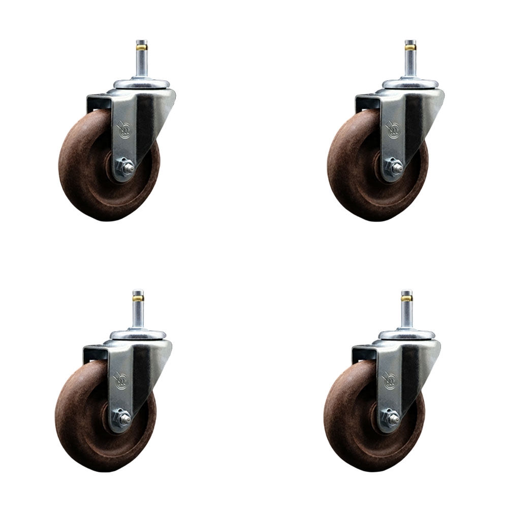 High Temp Glass Filled Nylon Swivel Grip Ring Stem Caster Set of 4 w/4" x 1.25" Brown Wheels and 7/16" Stems - Includes 4 Swivel - 1400 lbs Total Capacity - Service Caster Brand — photo 1