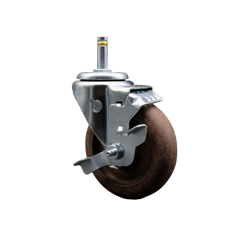 High Temp Glass Filled Nylon Swivel Grip Ring Stem Caster w/4" x 1.25" Brown Wheel and 7/16" Stem & Top Locking Brake - 350 lbs Capacity/Caster - Service Caster Brand — photo 1