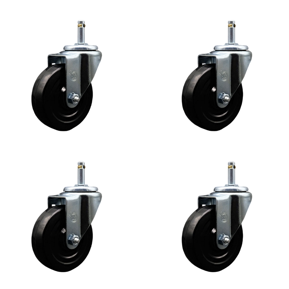 Hard Rubber Swivel Grip Ring Stem Caster Set of 4 w/4" x 1.25" Black Wheels and 7/16" Stems - Includes 4 Swivel - 1200 lbs Total Capacity - Service Caster Brand — photo 1
