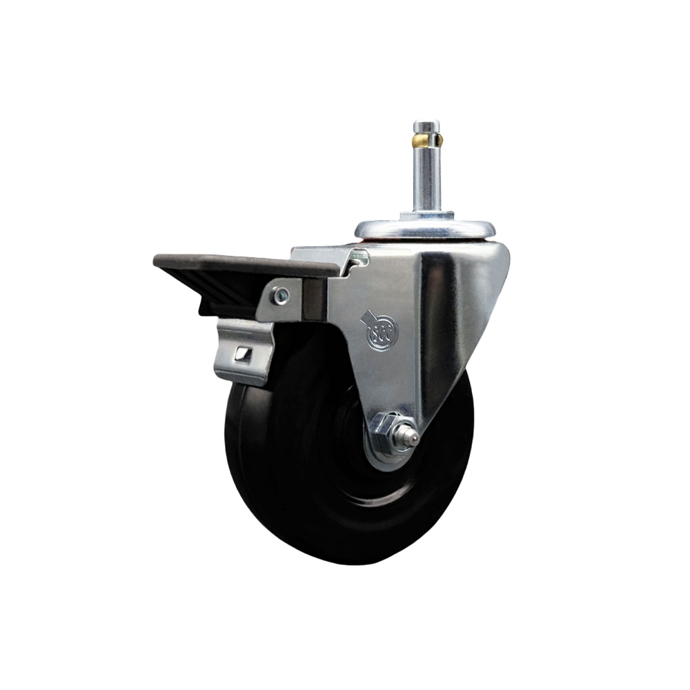 Hard Rubber Swivel Grip Ring Stem Caster w/4" x 1.25" Black Wheel and 7/16" Stem & Posi Locking Brake - 300 lbs Capacity/Caster - Service Caster Brand — photo 1