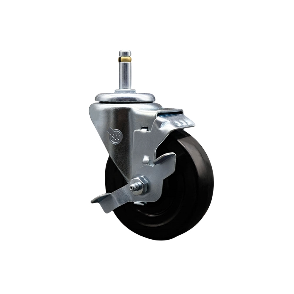 Hard Rubber Swivel Grip Ring Stem Caster w/4" x 1.25" Black Wheel and 7/16" Stem & Top Locking Brake - 300 lbs Capacity/Caster - Service Caster Brand — photo 1