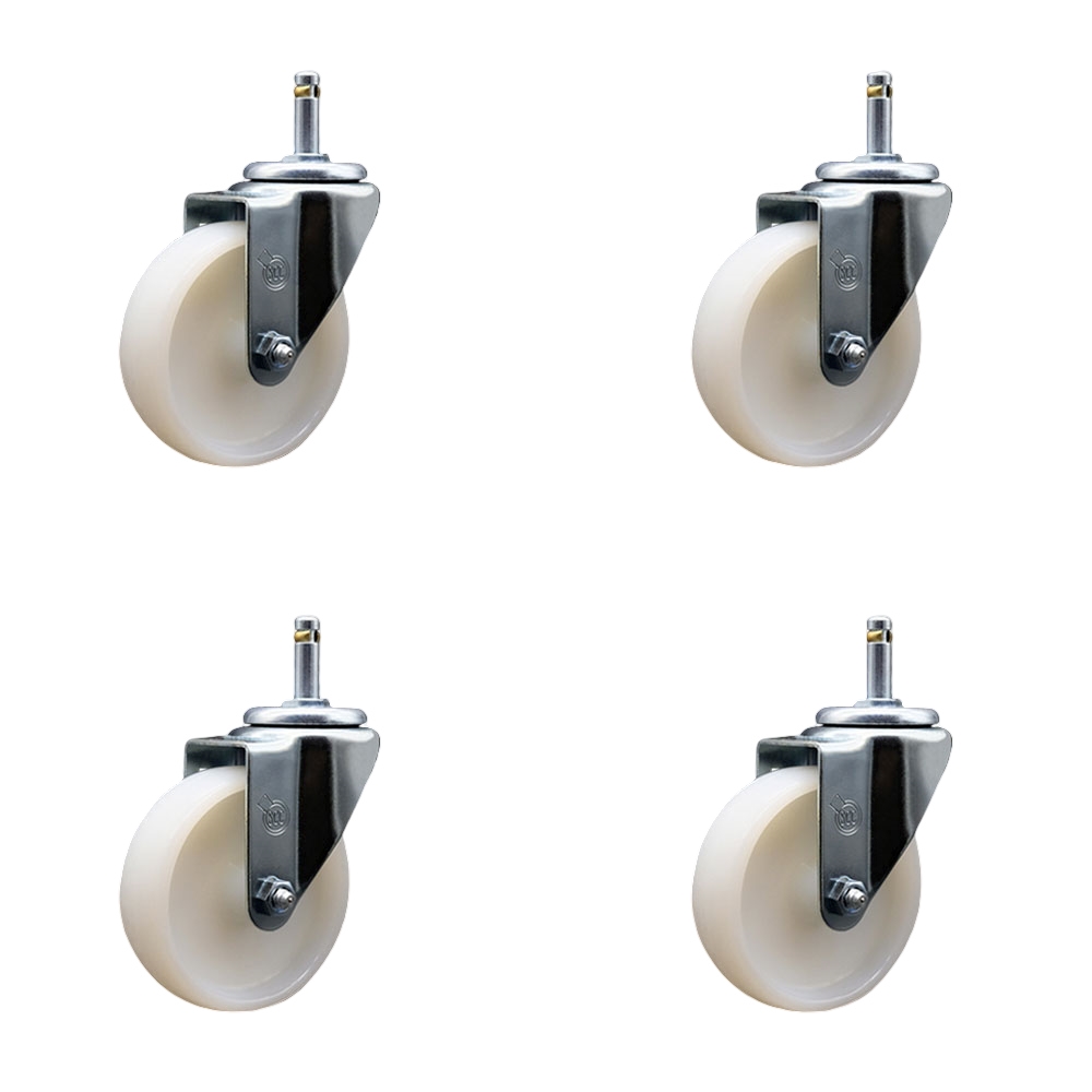 Nylon Swivel Grip Ring Stem Caster Set of 4 w/4" x 1.25" White Wheels and 7/16" Stems - Includes 4 Swivel - 1200 lbs Total Capacity - Service Caster Brand — photo 1