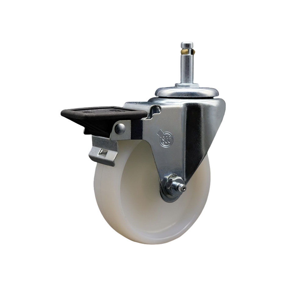Nylon Swivel Grip Ring Stem Caster w/4" x 1.25" White Wheel and 7/16" Stem & Posi Locking Brake - 300 lbs Capacity/Caster - Service Caster Brand — photo 1