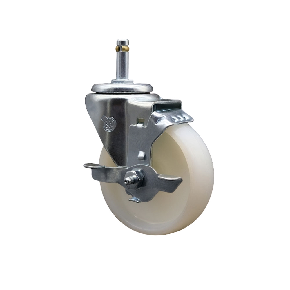 Nylon Swivel Grip Ring Stem Caster w/4" x 1.25" White Wheel and 7/16" Stem & Top Locking Brake - 300 lbs Capacity/Caster - Service Caster Brand — photo 1