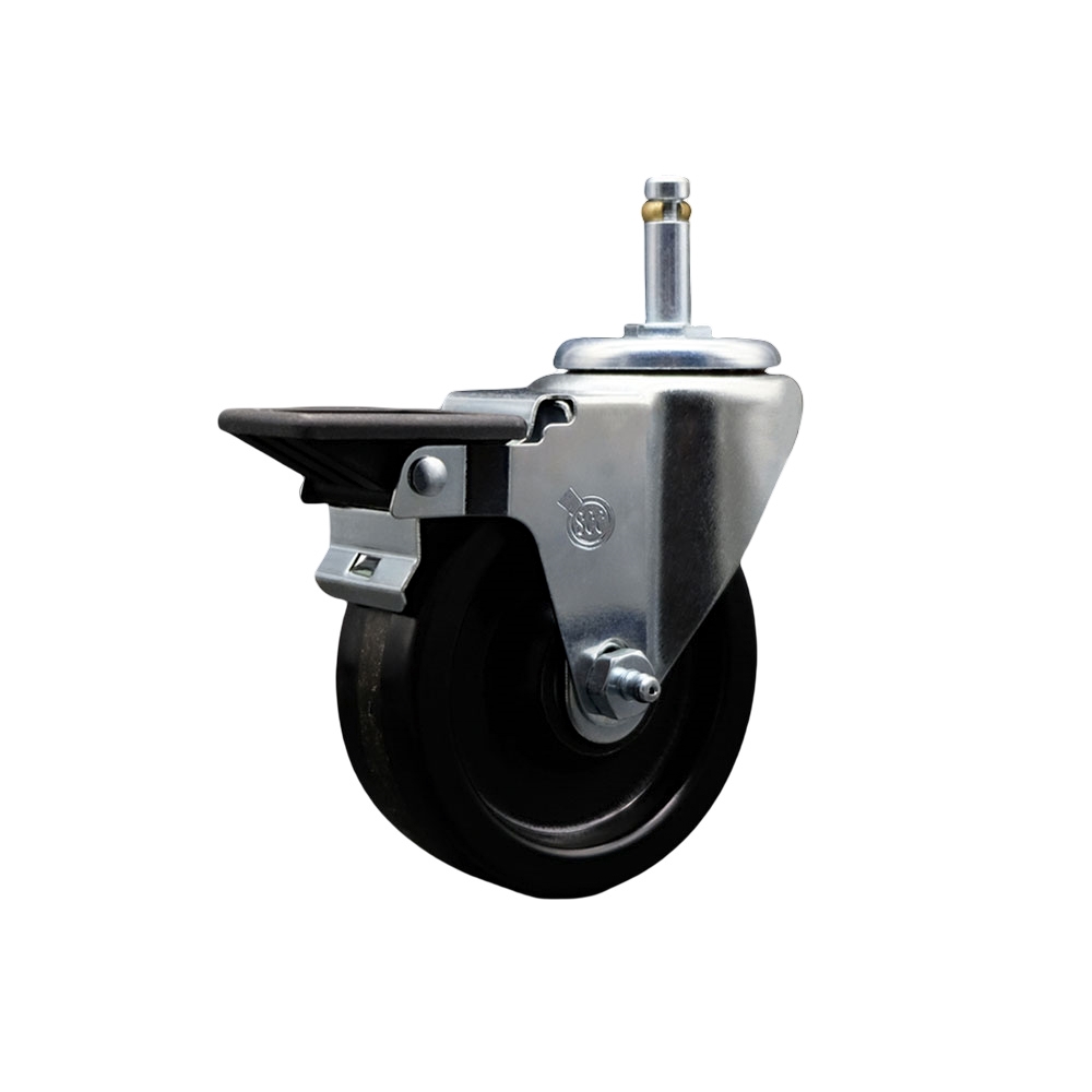 Phenolic Swivel Grip Ring Stem Caster w/Roller Bearing - 4" x 1.25" Black Wheel and 7/16" Stem & Posi Locking Brake - 300 lbs Capacity/Caster - Service Caster Brand — photo 1
