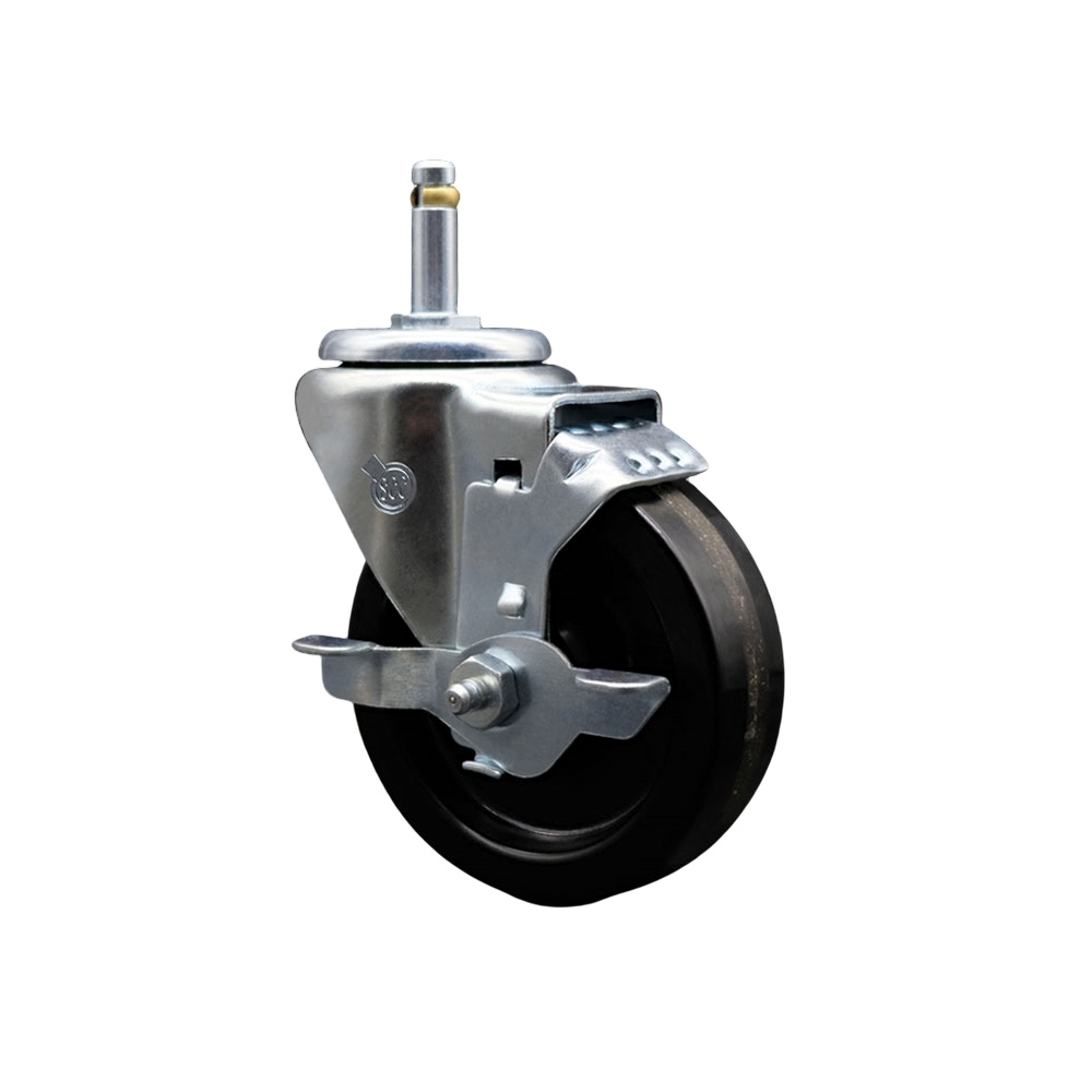 Phenolic Swivel Grip Ring Stem Caster - 4" x 1.25" Black Wheel and 7/16" Stem & Top Locking Brake - 300 lbs Capacity/Caster - Service Caster Brand — photo 1