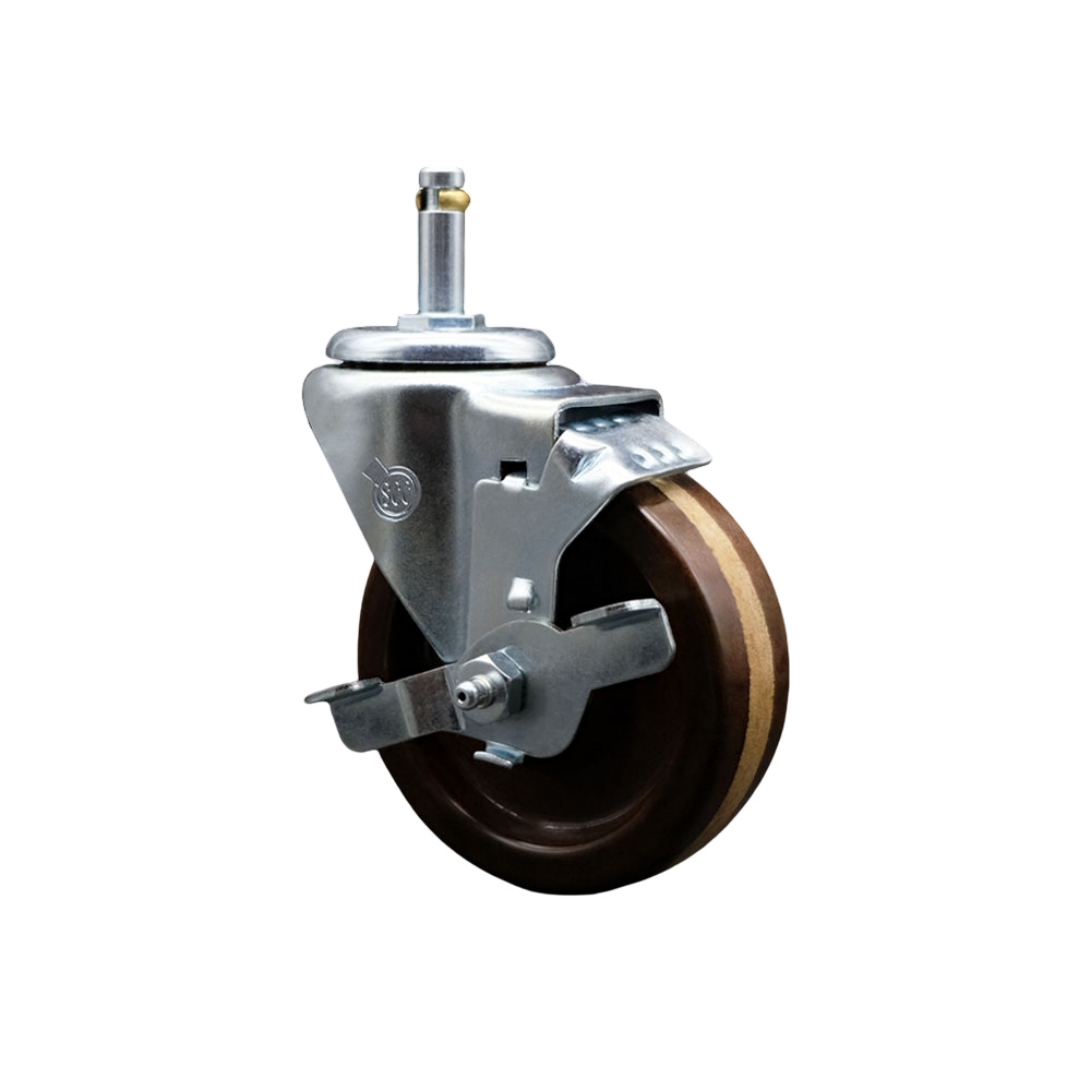 High Temperature Phenolic Swivel Grip Ring Stem Caster Set of 4 w/4" x 1.25" Brown Wheels and 7/16" Stems - Includes 4 with Top Lock Brakes - 1200 lbs Total Capacity - Service Caster Brand — photo 1