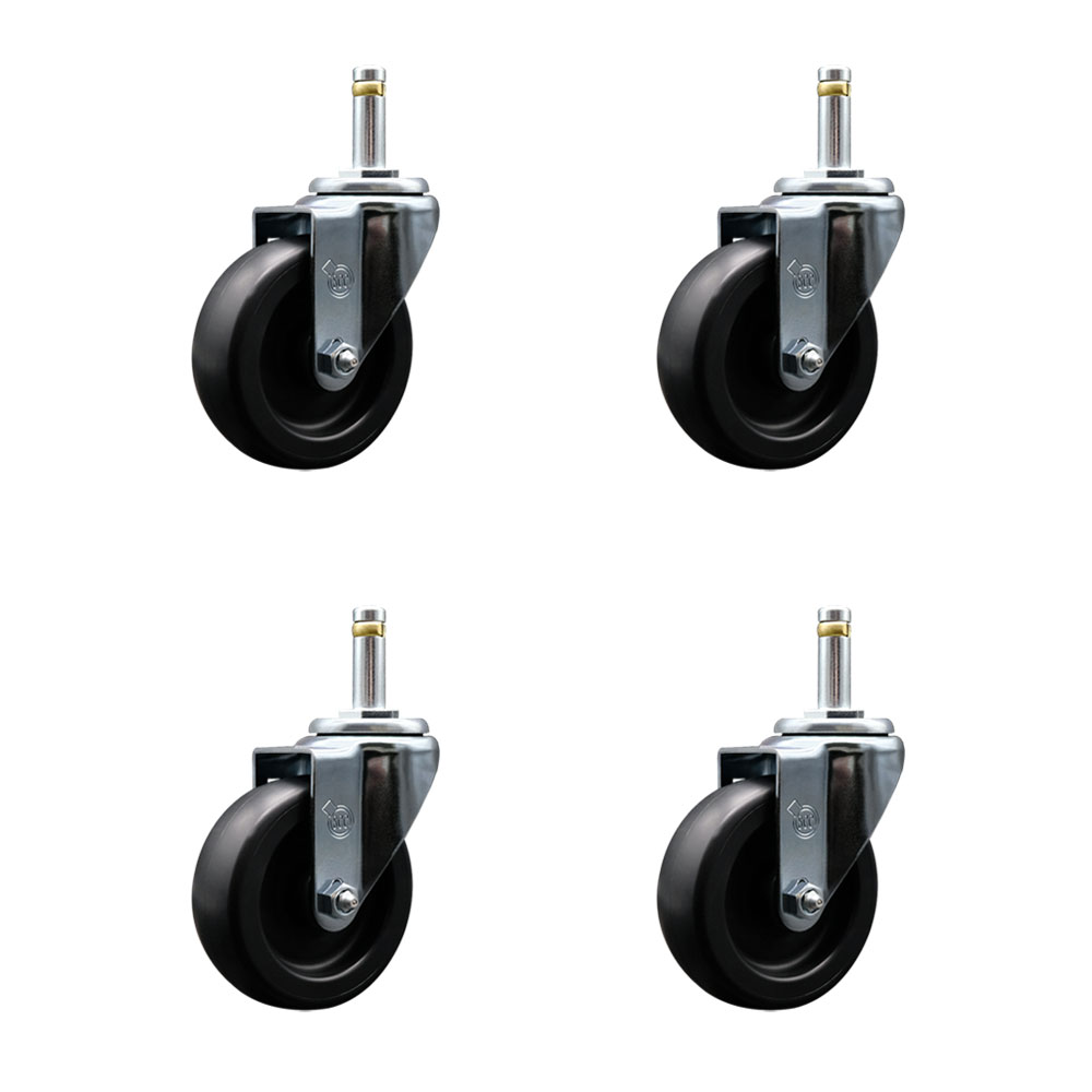 Polyolefin Swivel Grip Ring Stem Caster Wheels Set of 4 with 4 Inch Black Wheels and 7/16" Stems - Includes 4 Swivel - 1400 lbs. Total Capacity - Service Caster Brand — photo 1