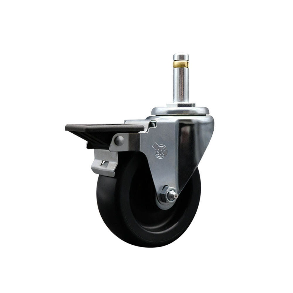 Polyolefin Swivel Grip Ring Stem Caster Wheel with 4 Inch Black Wheel and 7/16" Stem and Posi Lock Brake - 350 lbs. Capacity/Caster - Service Caster Brand — photo 1