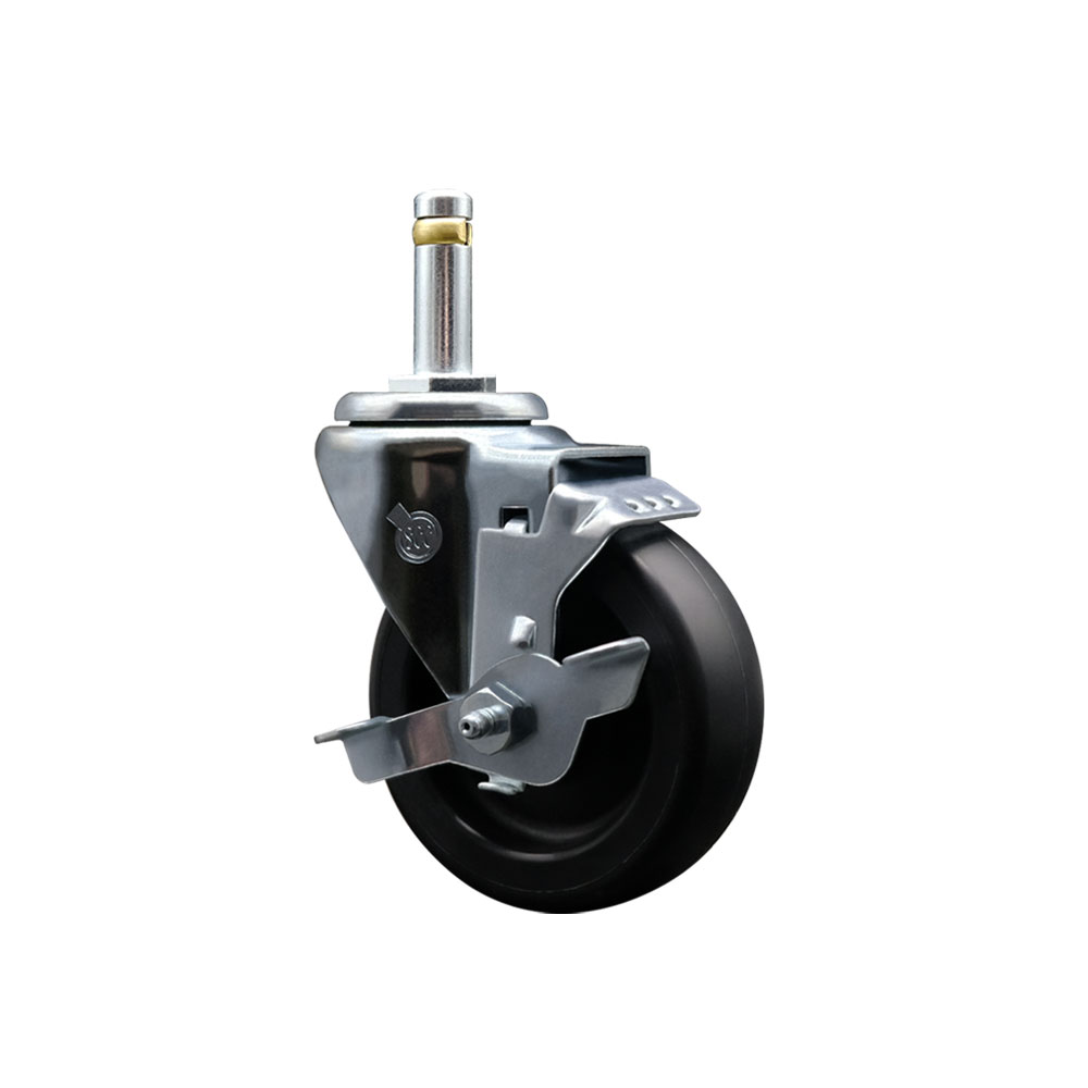Service Caster Brand Replacement for Colson Caster 2.04251.53 MTG2 BRK1 - Polyolefin Swivel Grip Ring Stem Caster with 4" Black Wheel and 7/16" Stem & Top Locking Brake - 350 lbs Capacity/Caster — photo 1
