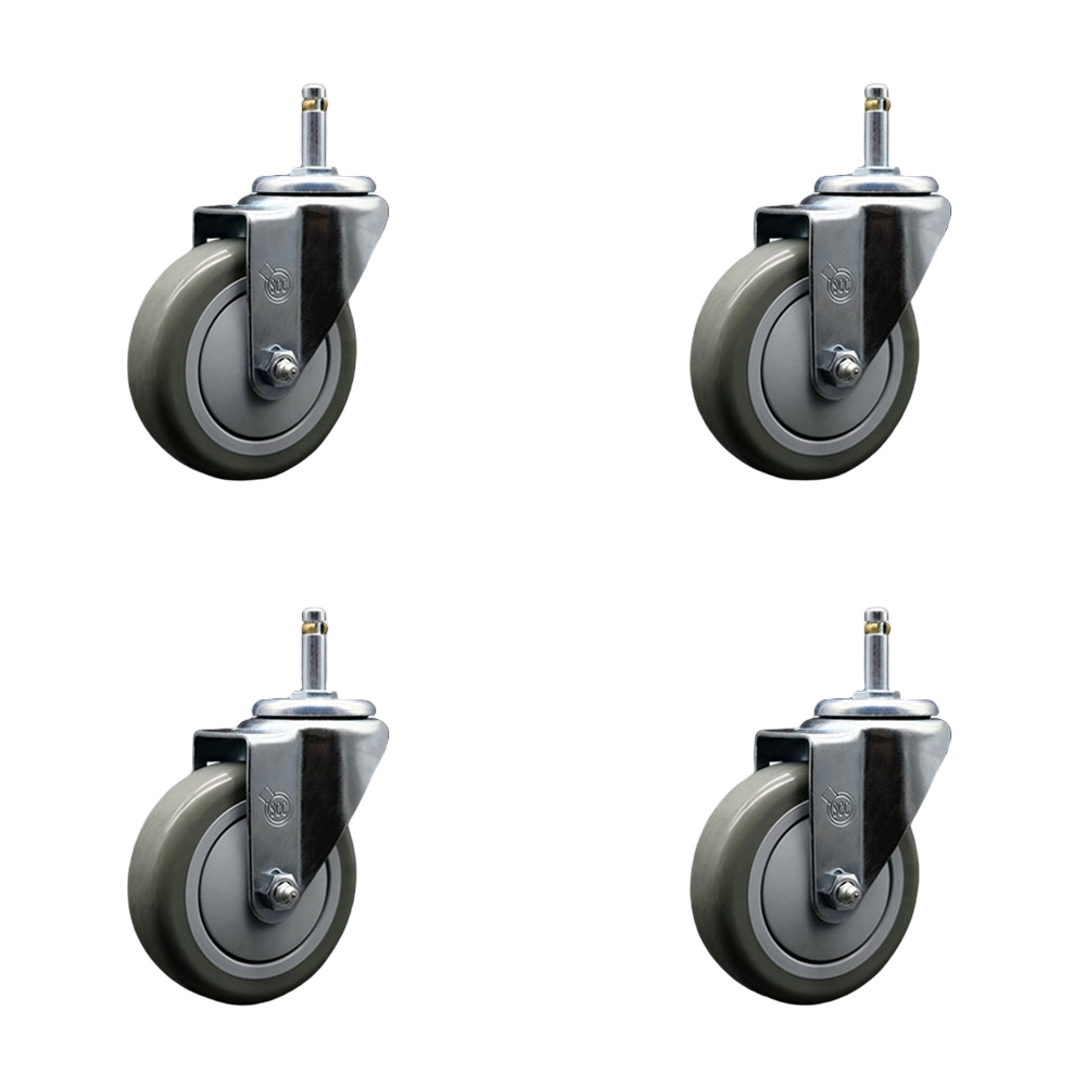 Polyurethane Swivel Grip Ring Stem Caster Set of 4 w/4" x 1.25" Gray Wheels and 7/16" Stems - Includes 4 Swivel - 1400 lbs Total Capacity - Service Caster Brand — photo 1