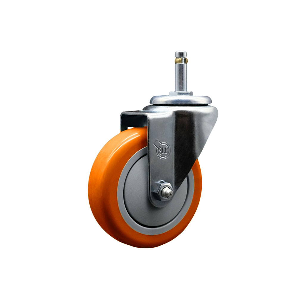 Polyurethane Swivel Grip Ring Stem Caster w/4" x 1.25"  Orange Wheel and 7/16" Stem - 350 lbs Capacity/Caster - Service Caster Brand — photo 1