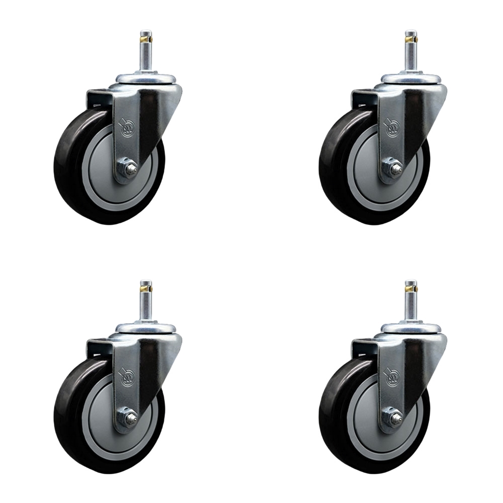 Polyurethane Swivel Grip Ring Stem Caster Set of 4 w/4" x 1.25" Black Wheels and 7/16" Stems - Includes 4 Swivel - 1400 lbs Total Capacity - Service Caster Brand — photo 1