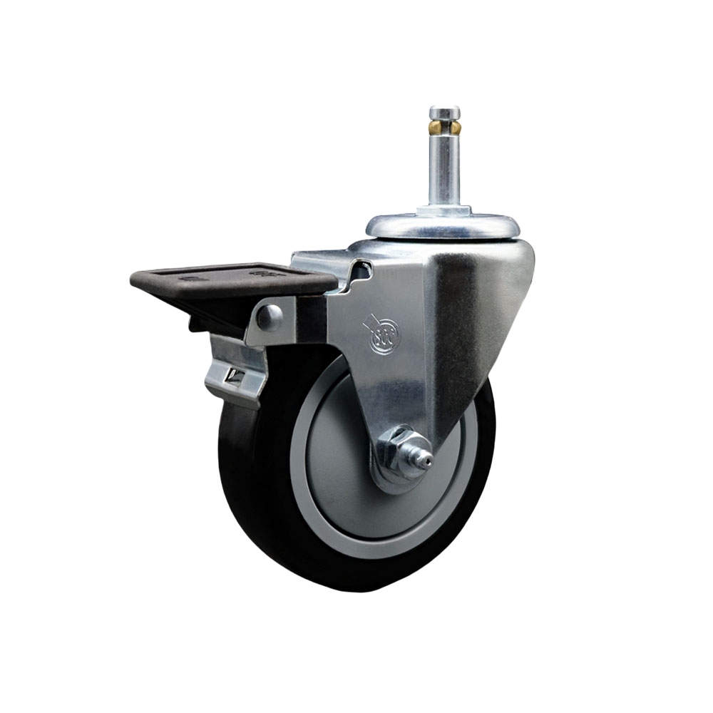 Polyurethane Swivel Grip Ring Stem Caster w/4" x 1.25"  Black Wheel and 7/16" Stem & Posi Locking Brake - 350 lbs Capacity/Caster - Service Caster Brand — photo 1