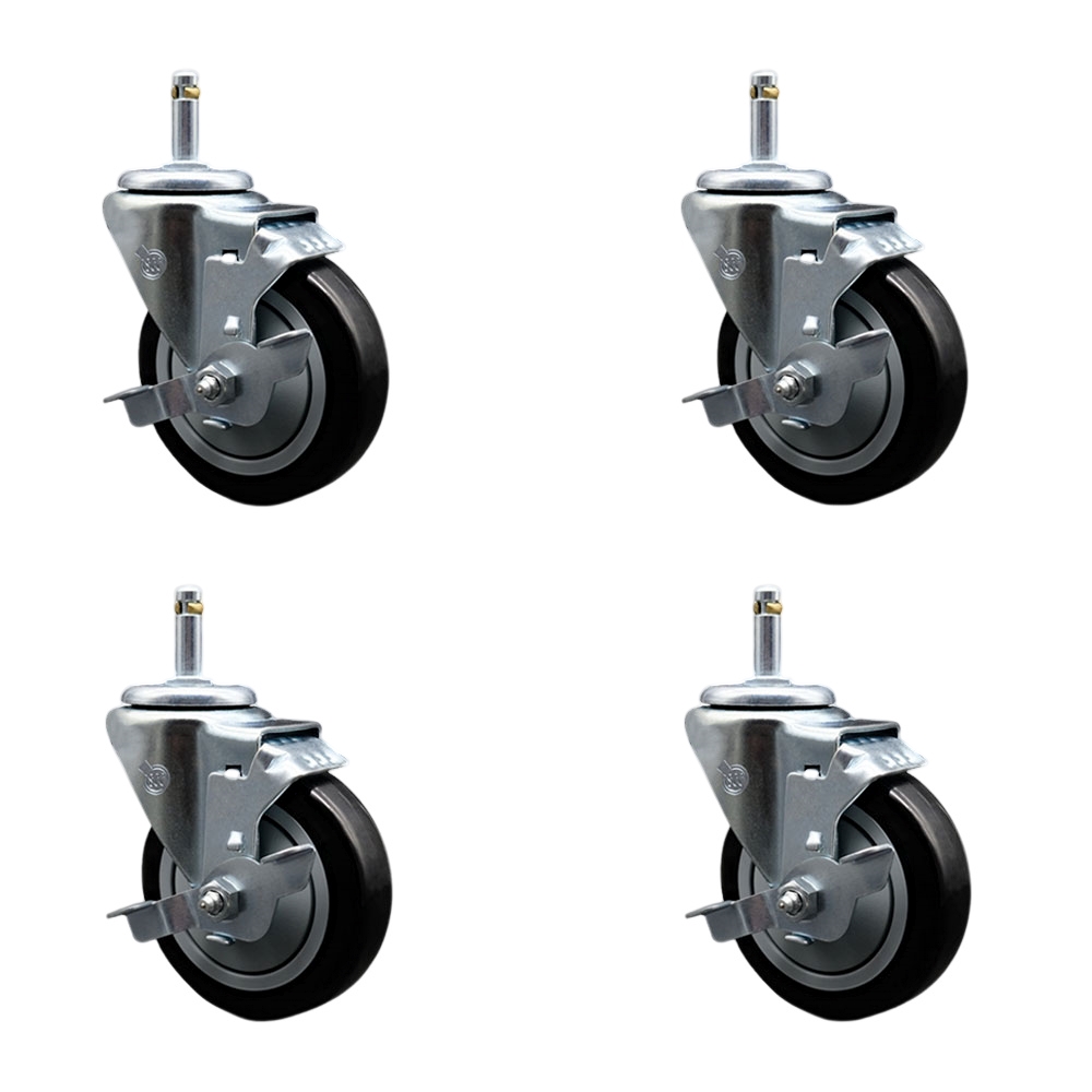 Polyurethane Swivel Grip Ring Stem Caster Set of 4 w/4" x 1.25" Black Wheels and 7/16" Stems - Includes 4 with Top Lock Brakes - 1400 lbs Total Capacity - Service Caster Brand — photo 1