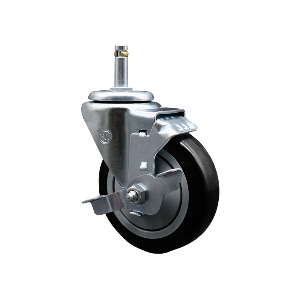 Polyurethane Swivel Grip Ring Stem Caster w/4" x 1.25"  Black Wheel and 7/16" Stem & Top Locking Brake - 350 lbs Capacity/Caster - Service Caster Brand — photo 1