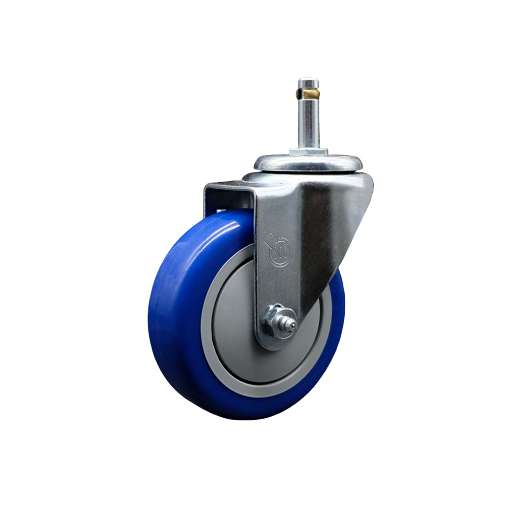 Polyurethane Swivel Grip Ring Stem Caster w/4" x 1.25"  Blue Wheel and 7/16" Stem - 350 lbs Capacity/Caster - Service Caster Brand — photo 1
