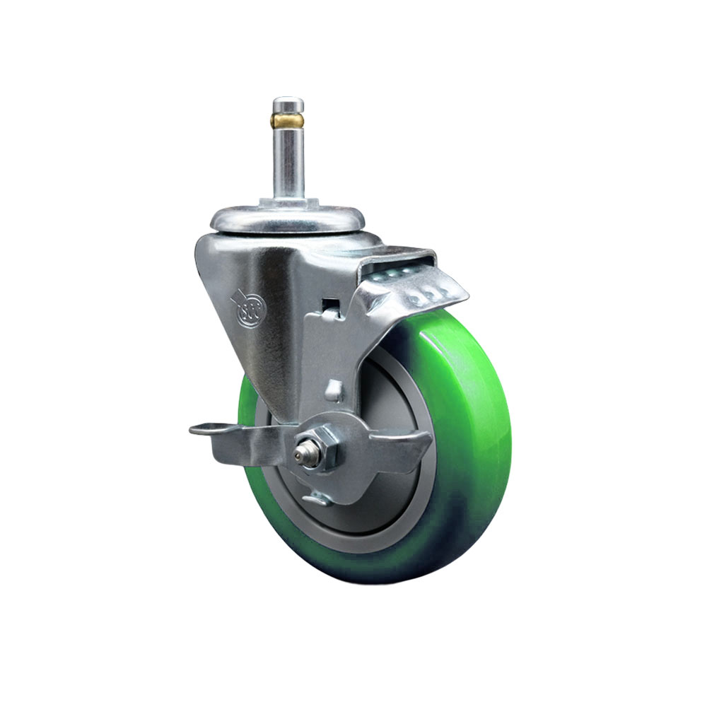 Service Caster Brand Replacement for Colson Caster 2.04251.95 MTG2 BRK1 - Polyurethane Swivel Grip Ring Stem Caster with 4" Green Wheel and 7/16" Stem & Top Locking Brake - 350 lbs Capacity/Caster — photo 1