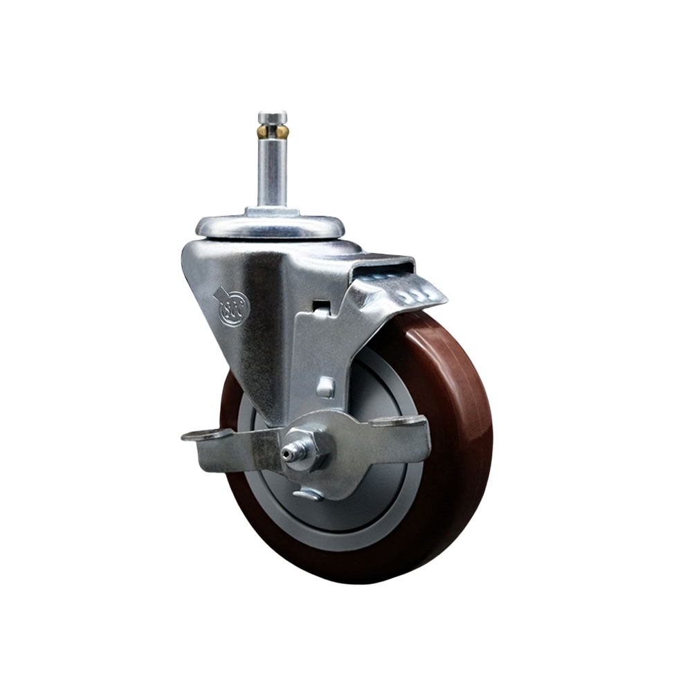 Service Caster Brand Replacement for Colson Caster 2.04251.95 MTG7 BRK1 - Polyurethane Swivel Grip Ring Stem Caster with 4" Maroon Wheel and .845" Stem & Top Locking Brake - 350 lbs Capacity/Caster — photo 1