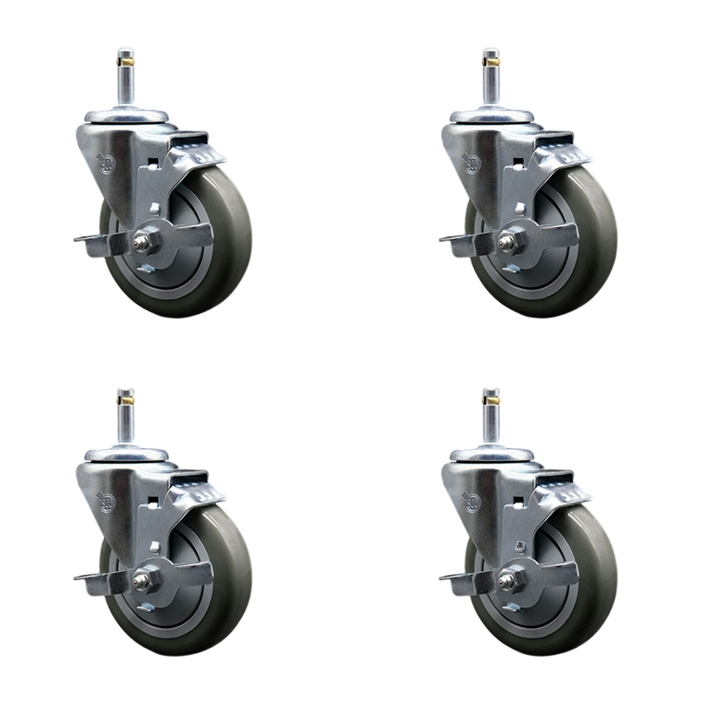 Polyurethane Swivel Grip Ring Stem Caster Set of 4 w/4" x 1.25" Gray Wheels and 7/16" Stems - Includes 4 with Top Lock Brakes - 1400 lbs Total Capacity - Service Caster Brand — photo 1