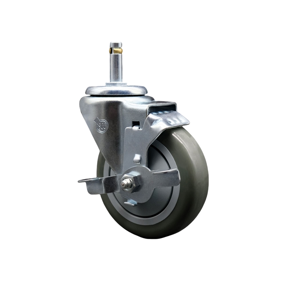 Polyurethane Swivel Grip Ring Stem Caster w/4" x 1.25"  Gray Wheel and 7/16" Stem & Top Locking Brake - 350 lbs Capacity/Caster - Service Caster Brand — photo 1
