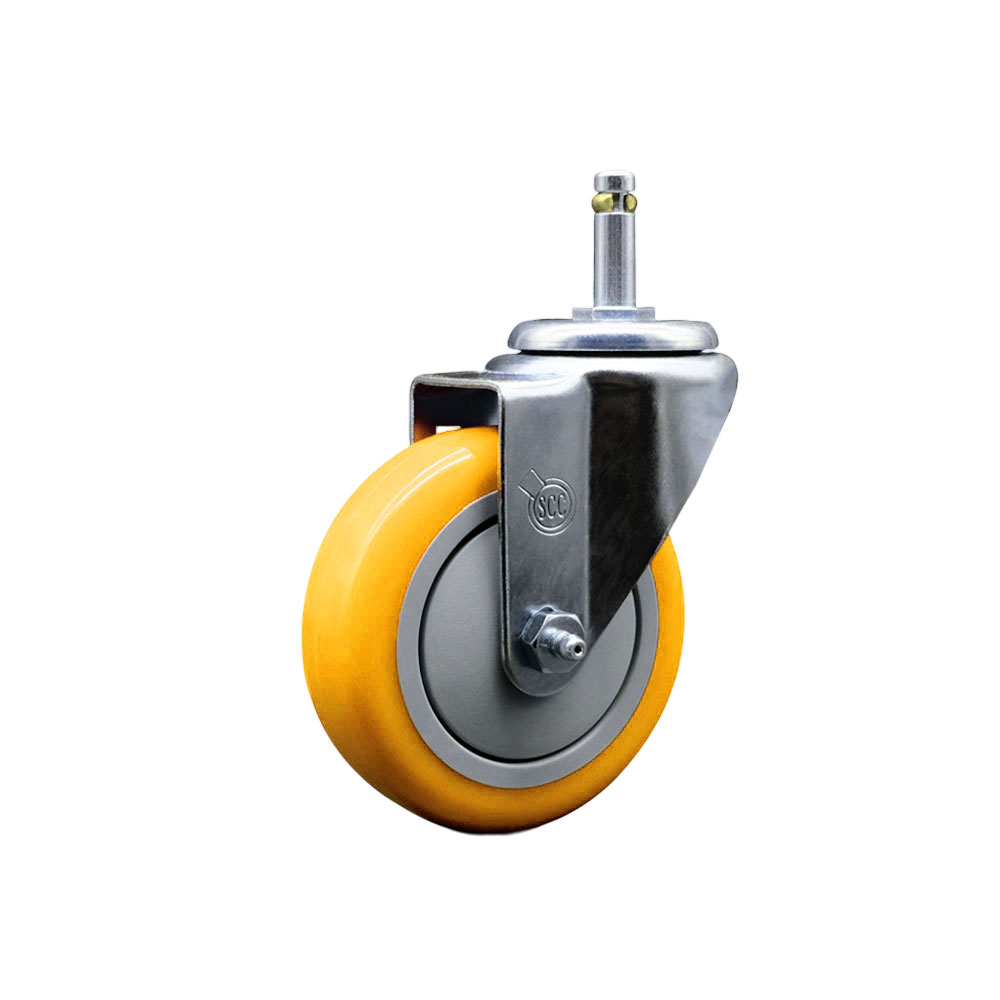 Polyurethane Swivel Grip Ring Stem Caster w/4" x 1.25"  Yellow Wheel and 7/16" Stem - 350 lbs Capacity/Caster - Service Caster Brand — photo 1