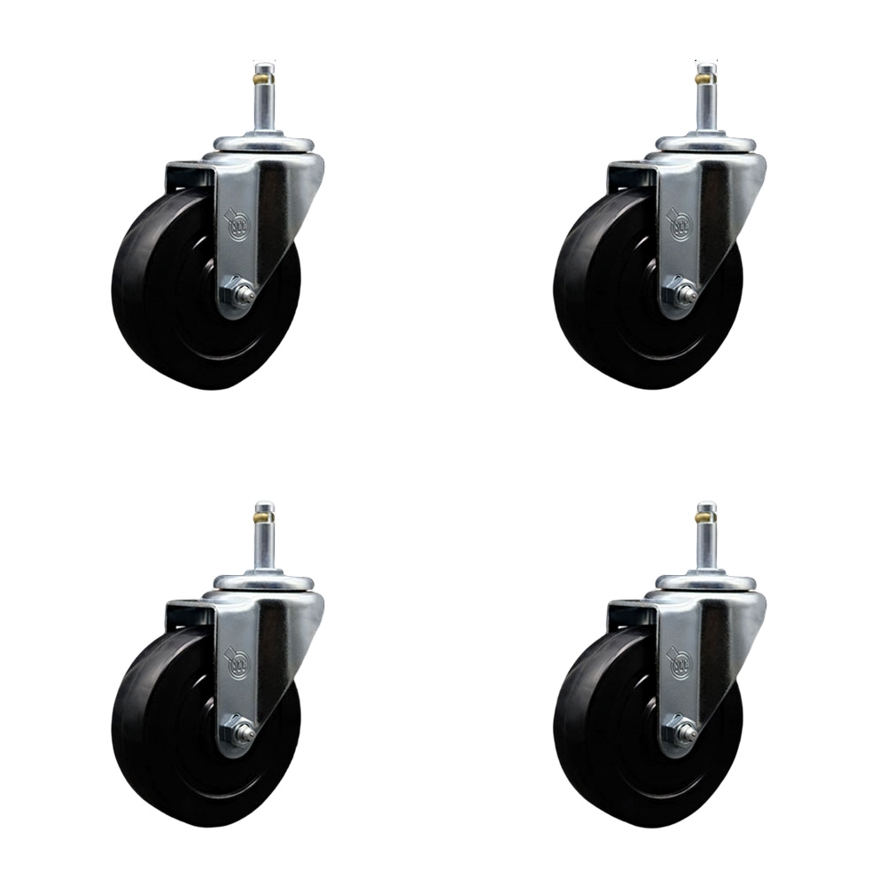 Soft Rubber Swivel Grip Ring Stem Caster Set of 4 w/4" x 1.25" Black Wheels and 7/16" Stems - Includes 4 Swivel - 800 lbs Total Capacity - Service Caster Brand — photo 1