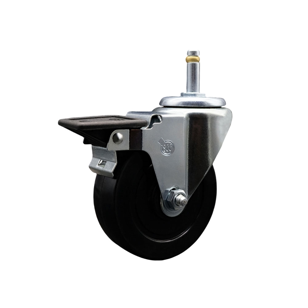 Soft Rubber Swivel Grip Ring Stem Caster w/4" x 1.25" Black Wheel and 7/16" Stem & Posi Locking Brake - 200 lbs Capacity/Caster - Service Caster Brand — photo 1