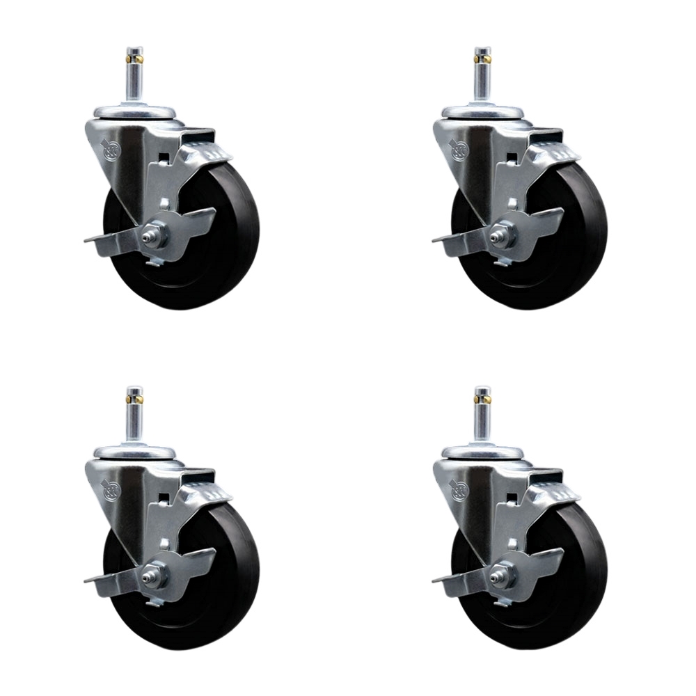 Soft Rubber Swivel Grip Ring Stem Caster Set of 4 w/4" x 1.25" Black Wheels and 7/16" Stems - Includes 4 with Top Lock Brakes - 800 lbs Total Capacity - Service Caster Brand — photo 1