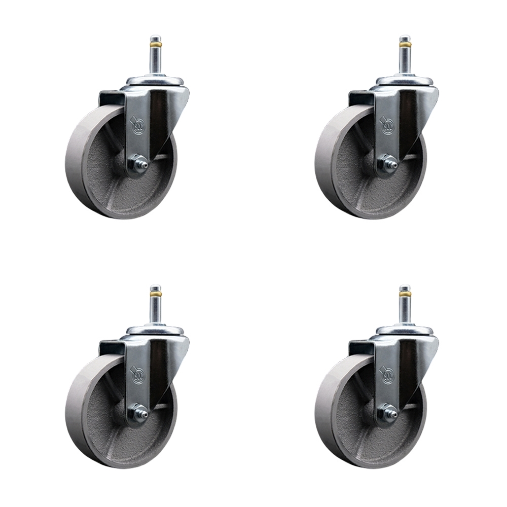Semi Steel Cast Iron Swivel Grip Ring Stem Caster w/Roller Bearings Set of 4 w/4" x 1.5" Silver Wheels and 7/16" Stems - Includes 4 Swivel - 1200 lbs Total Capacity - Service Caster Brand — photo 1