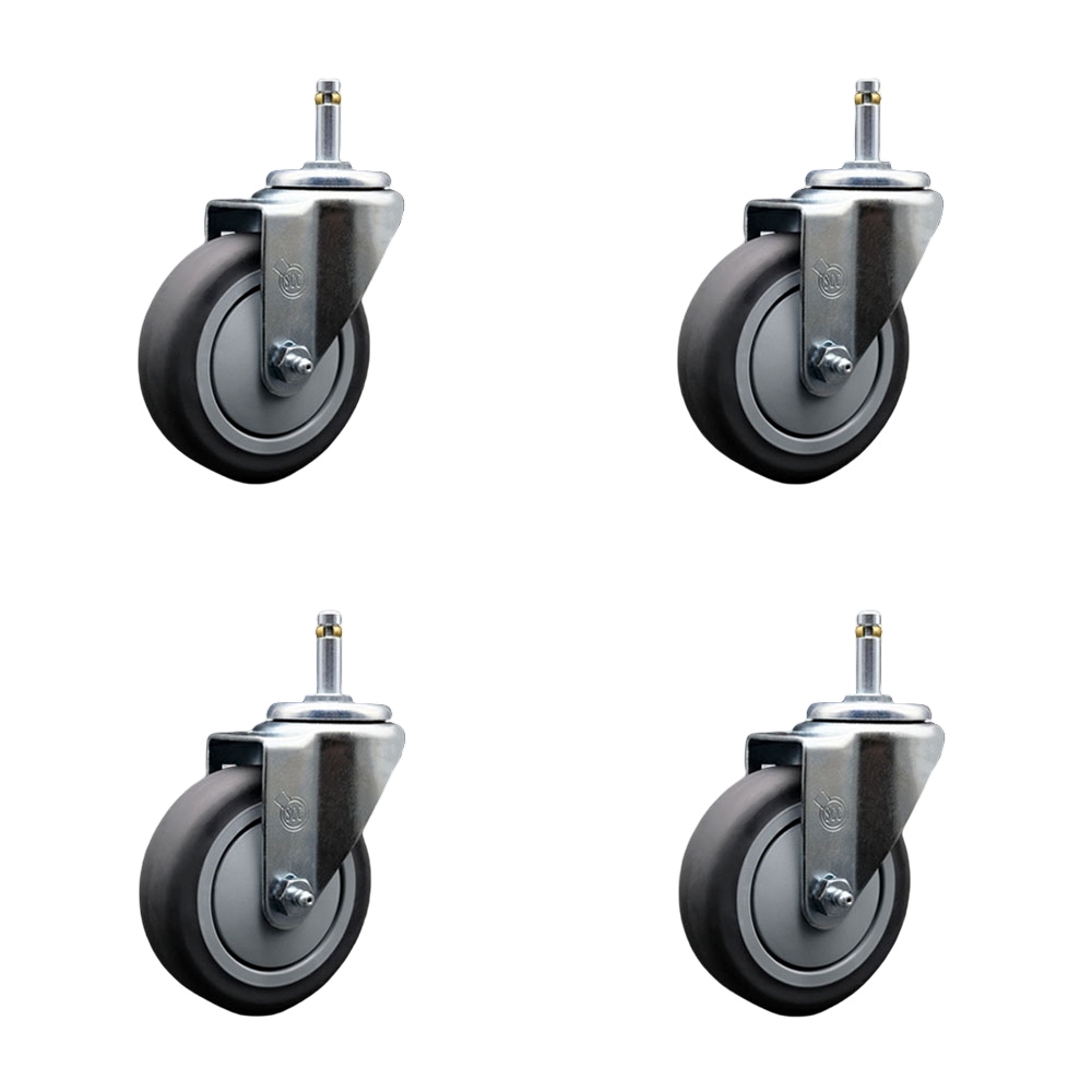 Thermoplastic Rubber Swivel Grip Ring Stem Caster Set of 4 w/4" x 1.25" Gray Wheels and 7/16" Stems - Includes 4 Swivel - 1000 lbs Total Capacity - Service Caster Brand — photo 1