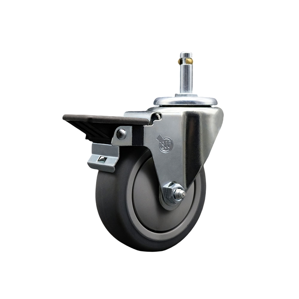 Thermoplastic Rubber Swivel Grip Ring Stem Caster - 4" x 1.25" Gray Wheel and 7/16" Stem & Posi Locking Brake - 250 lbs Capacity/Caster - Service Caster Brand — photo 1