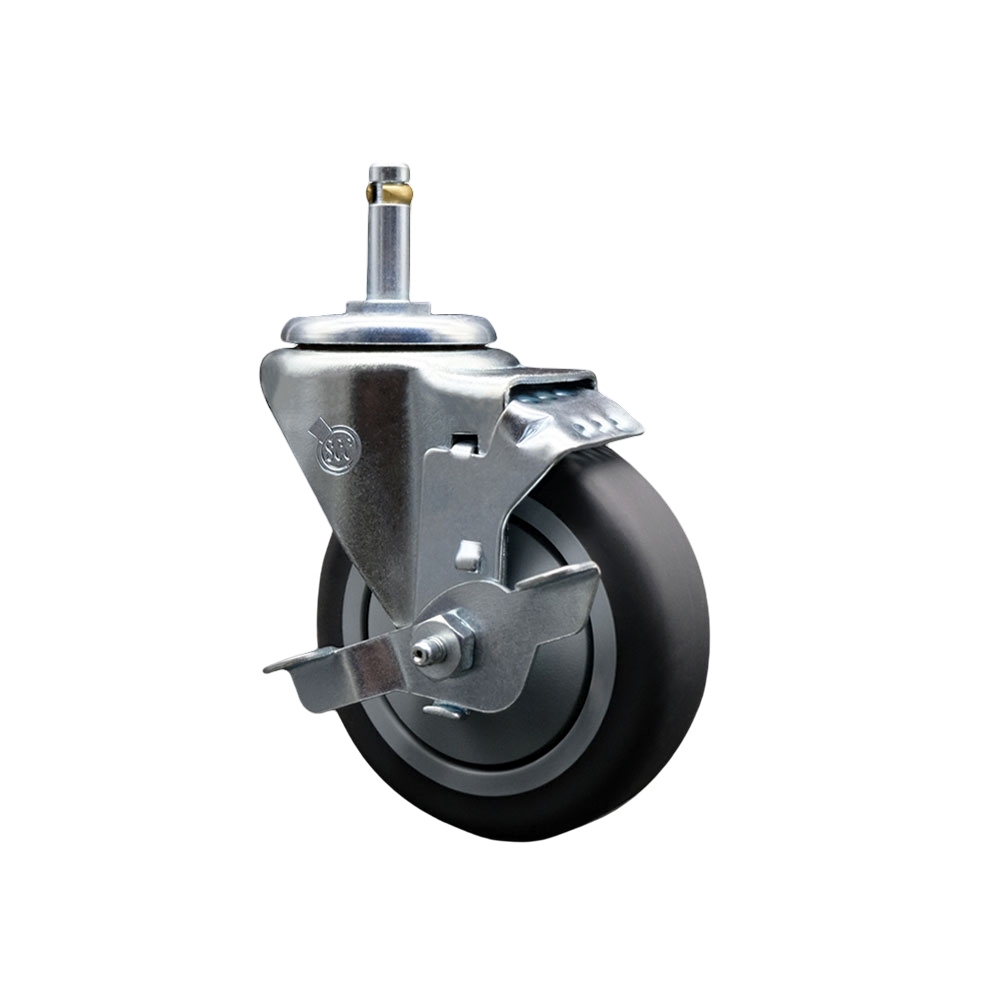 Thermoplastic Rubber Swivel Grip Ring Stem Caster - 4" x 1.25" Gray Wheel and 7/16" Stem & Top Locking Brake - 250 lbs Capacity/Caster - Service Caster Brand — photo 1
