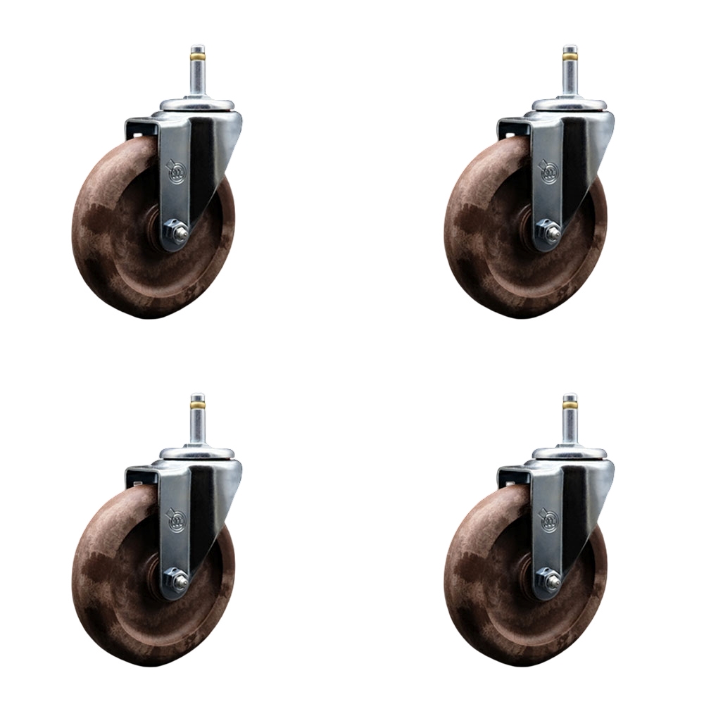 High Temp Glass Filled Nylon Swivel Grip Ring Stem Caster Set of 4 w/5" x 1.25" Brown Wheels and 7/16" Stems - Includes 4 Swivel - 1400 lbs Total Capacity - Service Caster Brand — photo 1