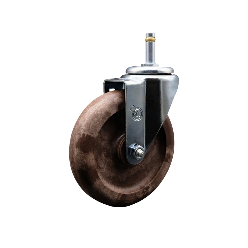 High Temp Glass Filled Nylon Swivel Grip Ring Stem Caster w/5" x 1.25" Brown Wheel and 7/16" Stem & Total Locking Brake - 350 lbs Capacity/Caster - Service Caster Brand — photo 1