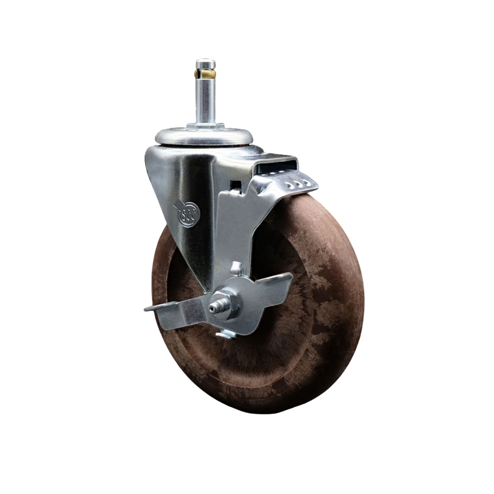 High Temp Glass Filled Nylon Swivel Grip Ring Stem Caster w/5" x 1.25" Brown Wheel and 7/16" Stem & Top Locking Brake - 350 lbs Capacity/Caster - Service Caster Brand — photo 1