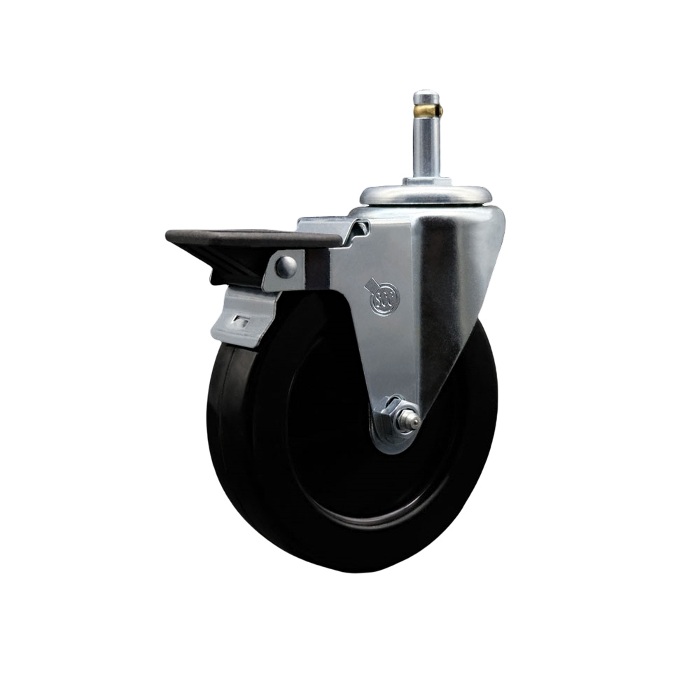 Hard Rubber Swivel Grip Ring Stem Caster w/5" x 1.25" Black Wheel and 7/16" Stem & Posi Locking Brake - 300 lbs Capacity/Caster - Service Caster Brand — photo 1