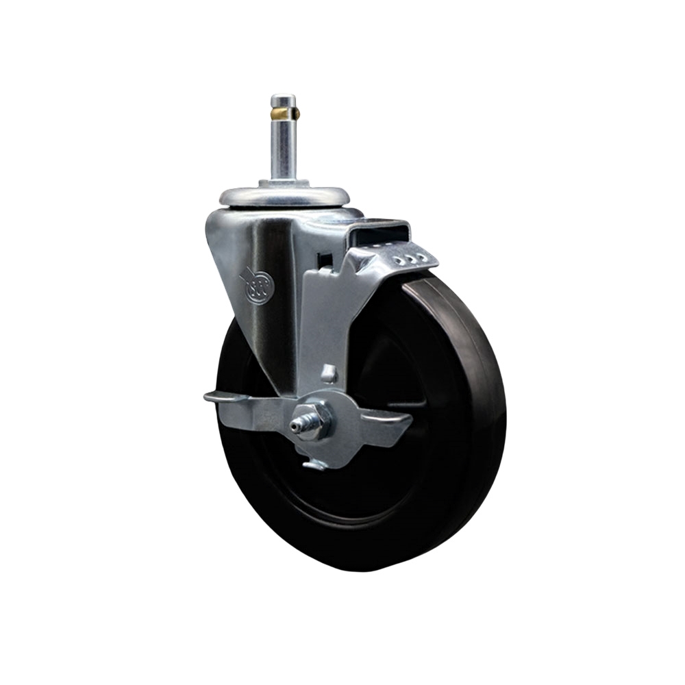 Hard Rubber Swivel Grip Ring Stem Caster w/5" x 1.25" Black Wheel and 7/16" Stem & Top Locking Brake - 300 lbs Capacity/Caster - Service Caster Brand — photo 1