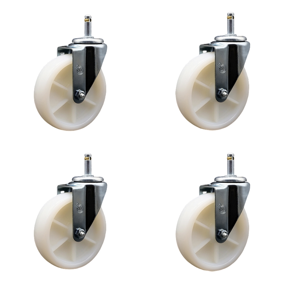Nylon Swivel Grip Ring Stem Caster Set of 4 w/5" x 1.25" White Wheels and 7/16" Stems - Includes 4 Swivel - 1200 lbs Total Capacity - Service Caster Brand — photo 1