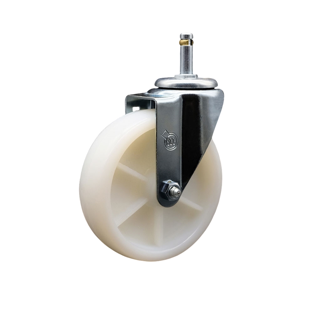 Nylon Swivel Grip Ring Stem Caster w/5" x 1.25" White Wheel and 7/16" Stem - 300 lbs Capacity/Caster - Service Caster Brand — photo 1